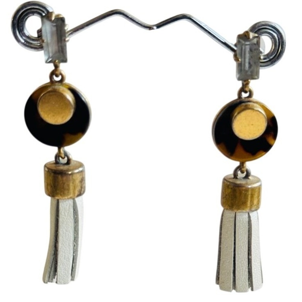 J.Crew Earrings Pierced gold Tassel Blue Dangle Signed Rare High End designer